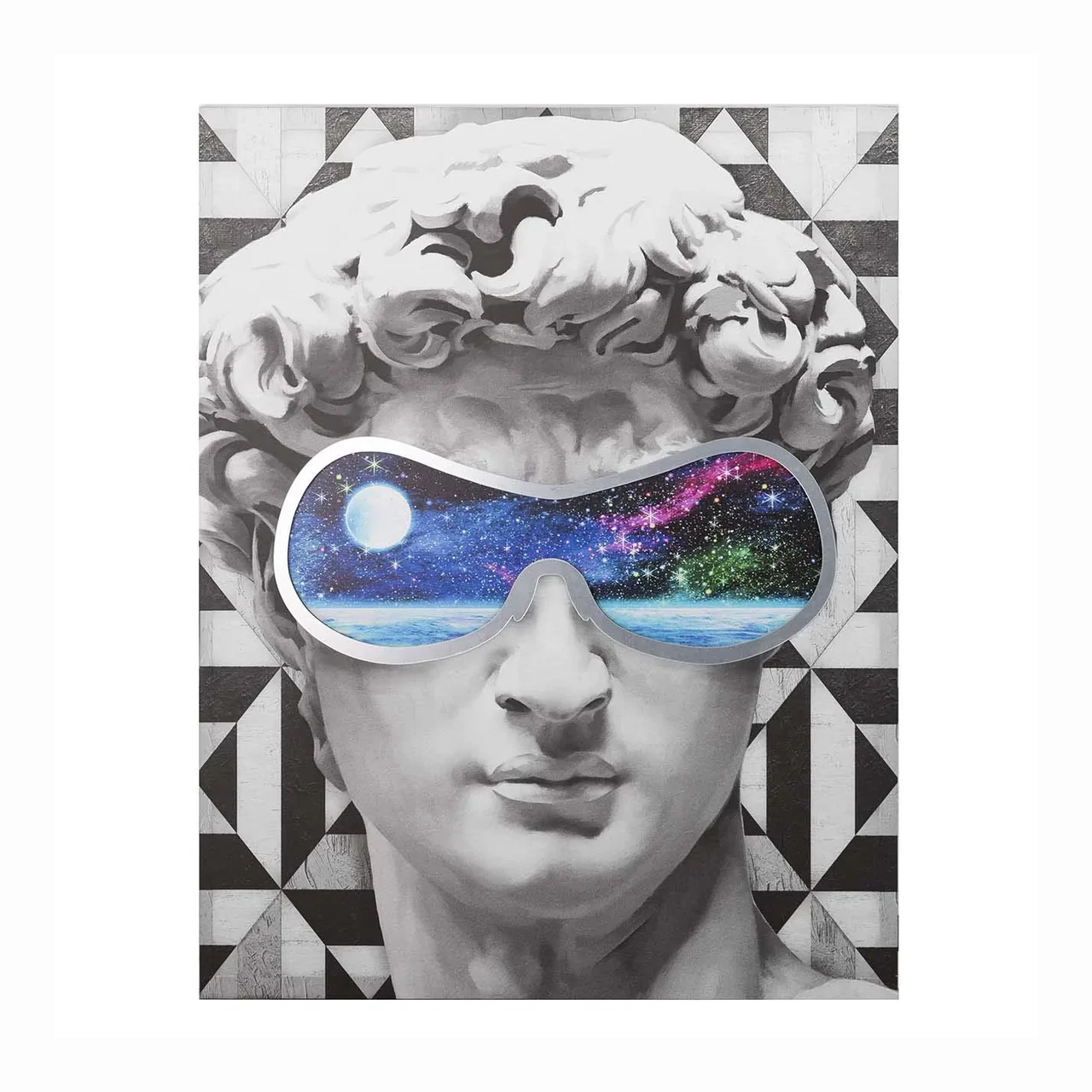 Tableau buste antique aux lunettes galaxie Ethan Chloé 117 x 147 cm