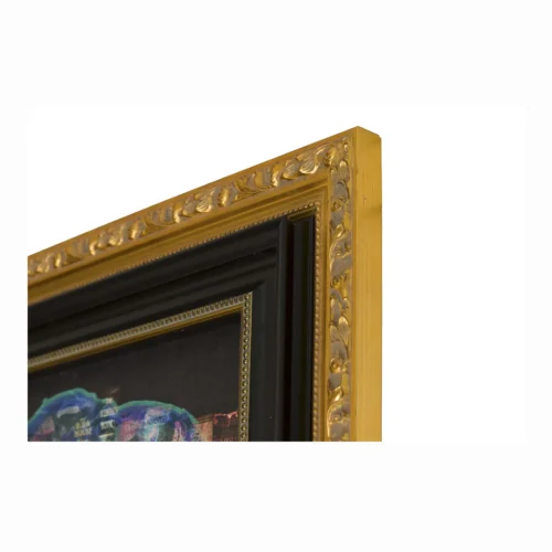 Tableau palais en relief et frange dorée cadre doré Ethan Chloé 112 x 147 cm