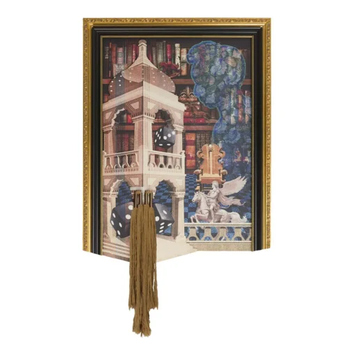 Décoration Ethan Chloé Tableau palais en relief et frange dorée cadre doré Ethan Chloé 112 x 147 cm