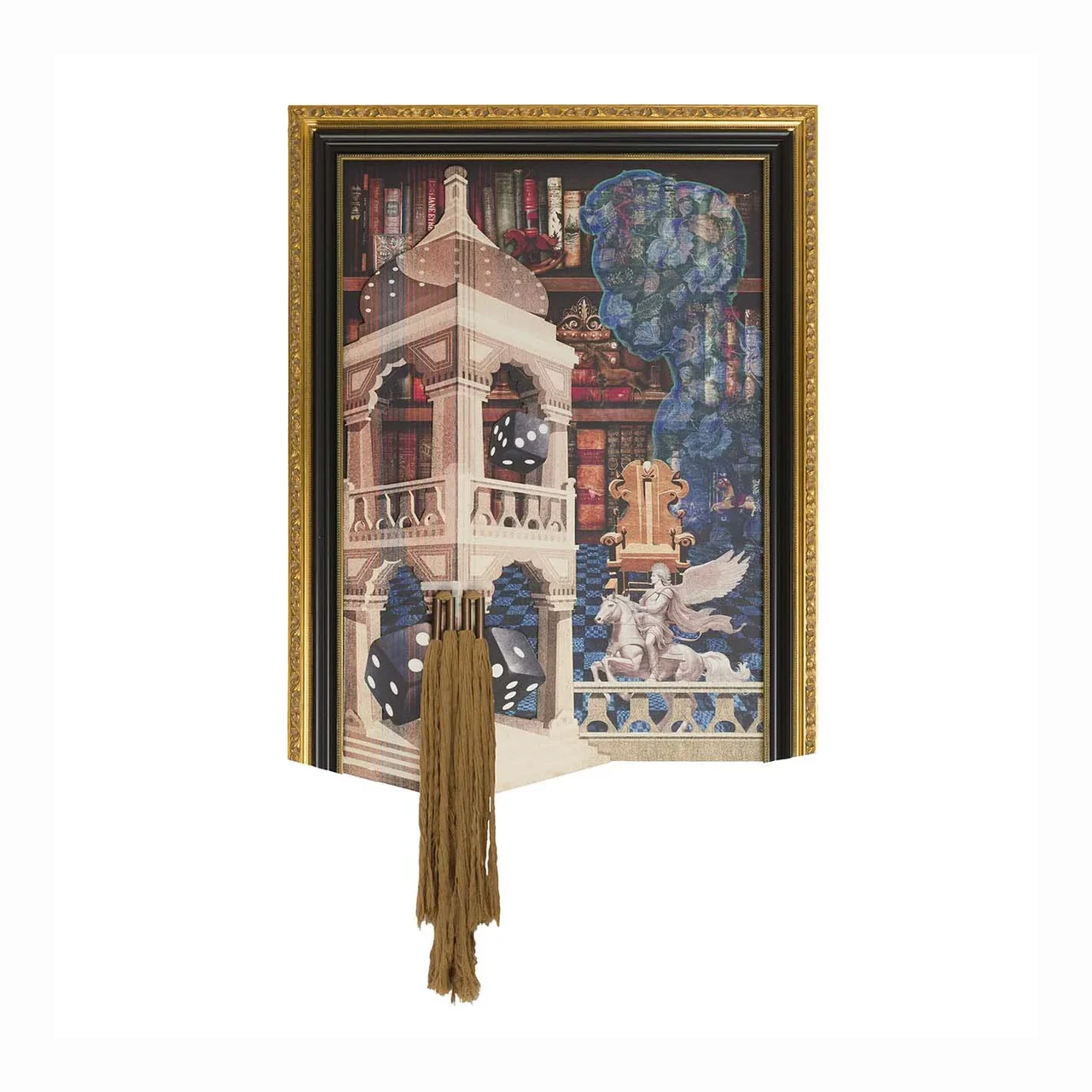 Tableau palais en relief et frange dorée cadre doré Ethan Chloé 112 x 147 cm