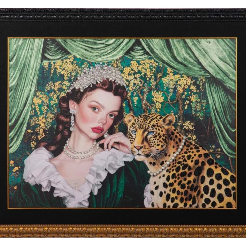 Décoration Ethan Chloé Tableau portrait à la panthère cadre doré Ethan Chloé 150 x 120 cm
