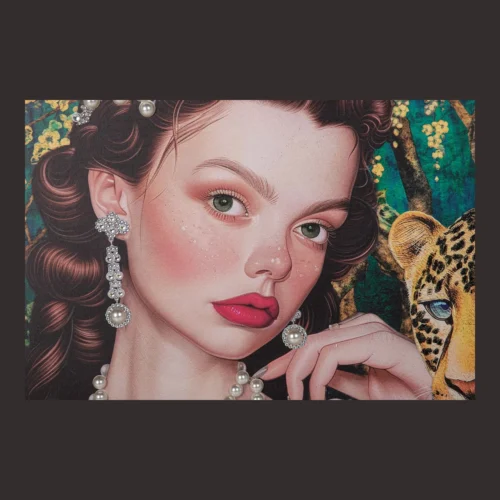 Tableau portrait à la panthère cadre doré Ethan Chloé 150 x 120 cm
