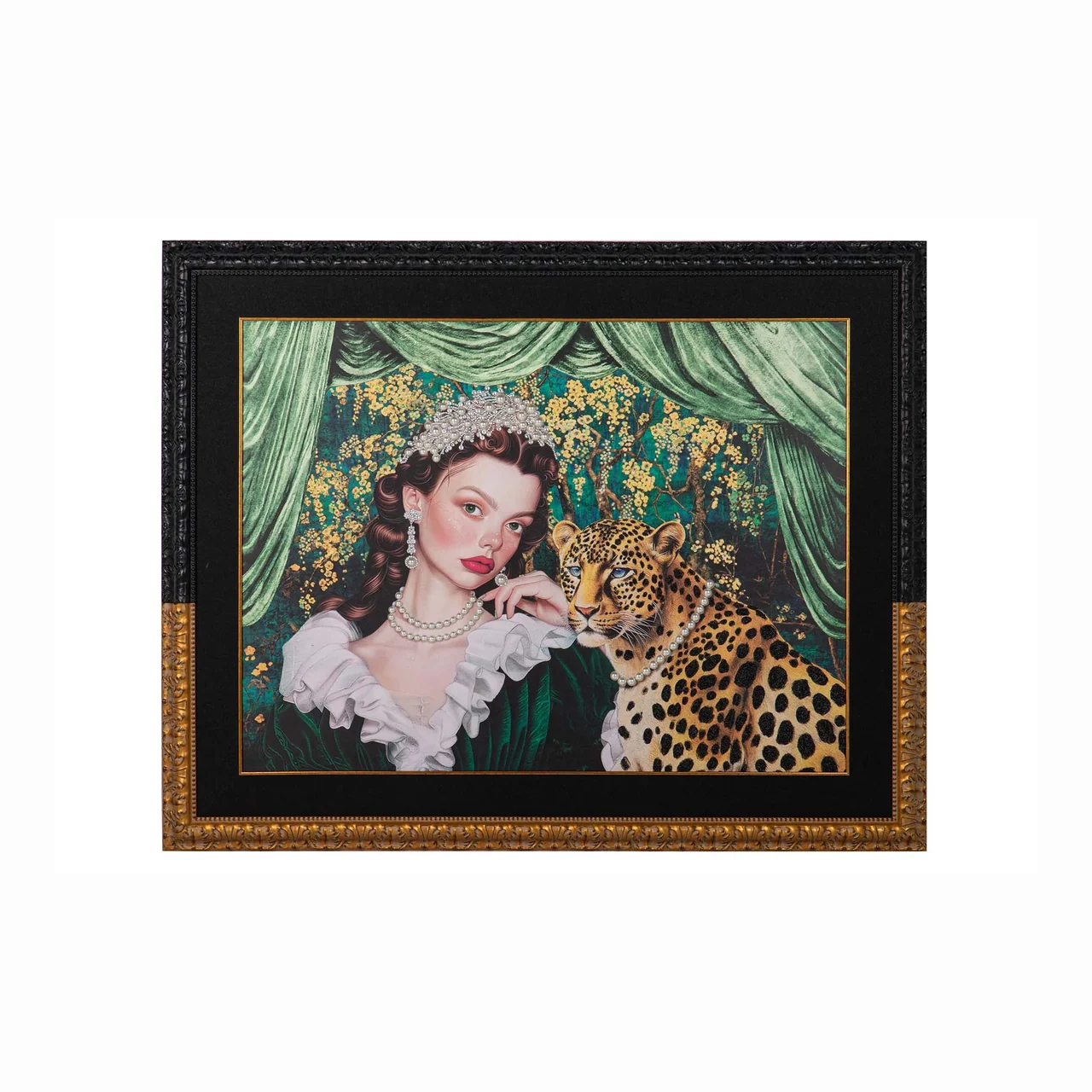Tableau portrait à la panthère cadre doré Ethan Chloé 150 x 120 cm