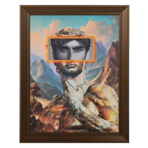 Tableaux Ethan Chloé Tableau figure antique au bandeau orange cadre bois Ethan Chloé 80 x 100 cm