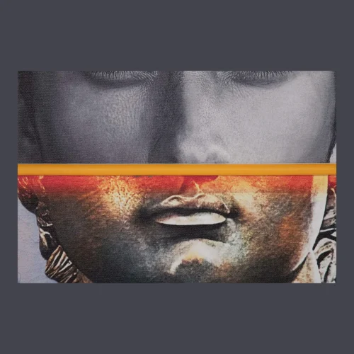 Tableau figure antique au bandeau orange cadre bois Ethan Chloé 80 x 100 cm