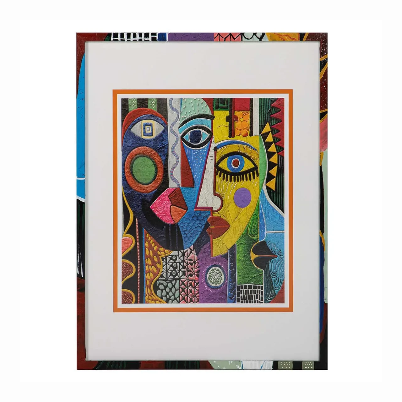 Tableau composition cubiste visages colorés cadre doré Ethan Chloé 60 x 80 cm