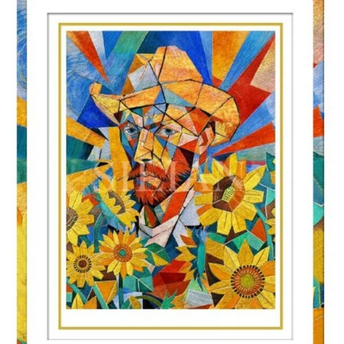 Décoration Ethan Chloé Tableau visage aux tournesols cadre doré Ethan Chloé 60 x 80 cm