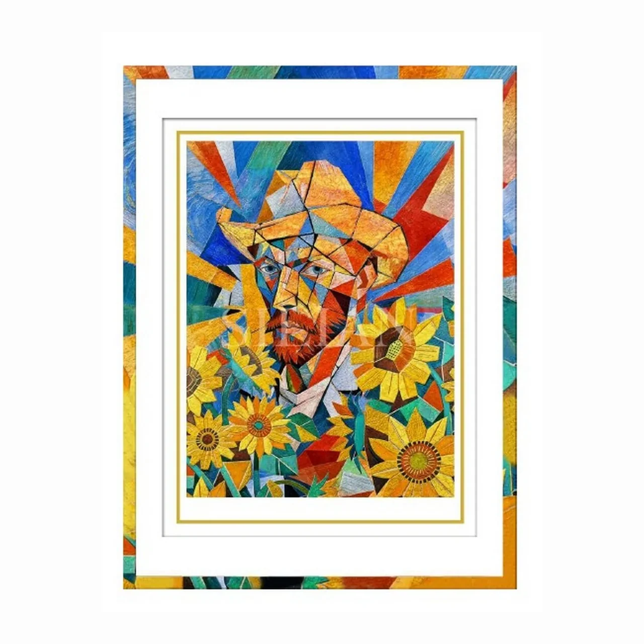 Tableau visage aux tournesols cadre doré Ethan Chloé 60 x 80 cm