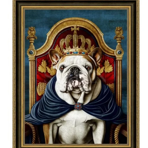 Décoration Ethan Chloé Tableau bouledogue en costume royal cadre doré Ethan Chloé 80 x 100 cm