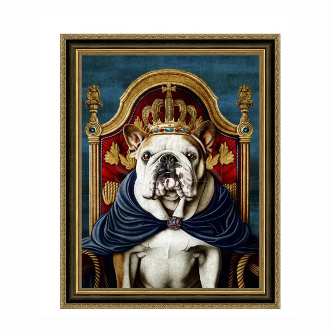 Tableau bouledogue en costume royal cadre doré Ethan Chloé 80 x 100 cm