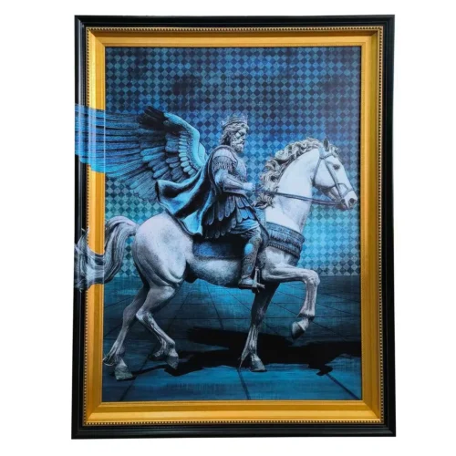 Tableaux Ethan Chloé Tableau cavalier bleu nuit cadre doré Ethan Chloé 110 x 140 cm