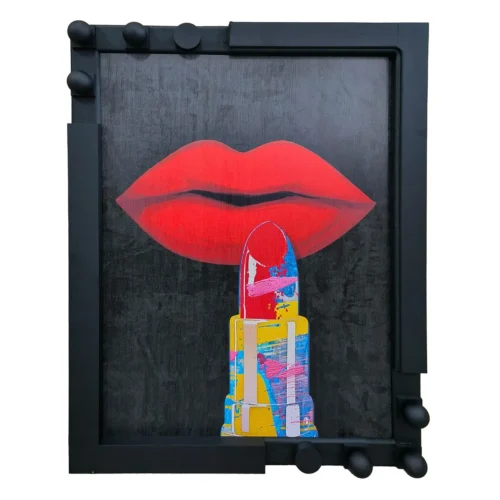 Tableaux Ethan Chloé Tableau bouche rouge en relief cadre noir Ethan Chloé 60 x 80 cm