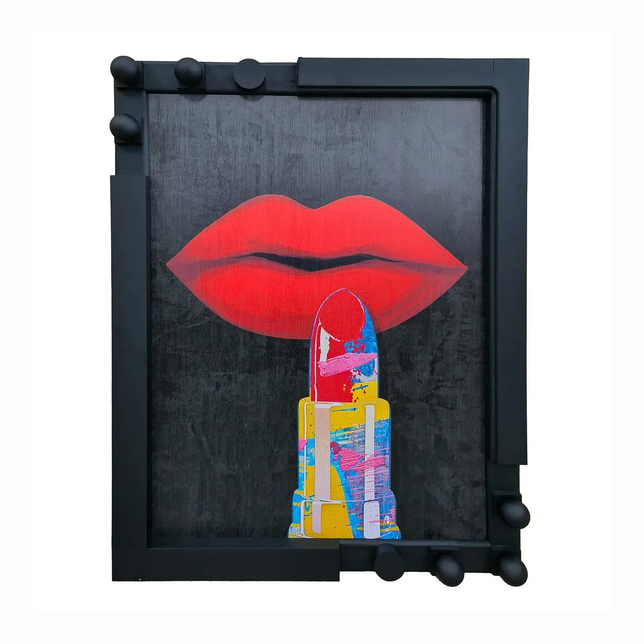 Tableau bouche rouge en relief cadre noir Ethan Chloé 60 x 80 cm