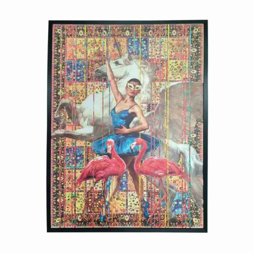 Tableaux Ethan Chloé Tableau danseuse aux flamants roses cadre doré Ethan Chloé 103 x 150 cm
