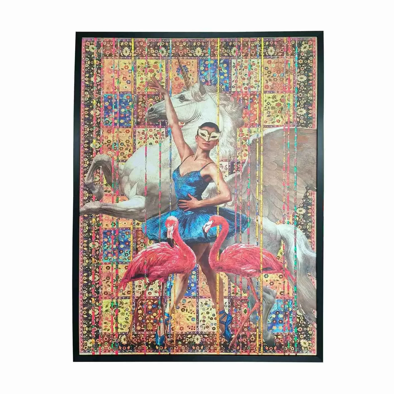 Tableau danseuse aux flamants roses cadre doré Ethan Chloé 103 x 150 cm