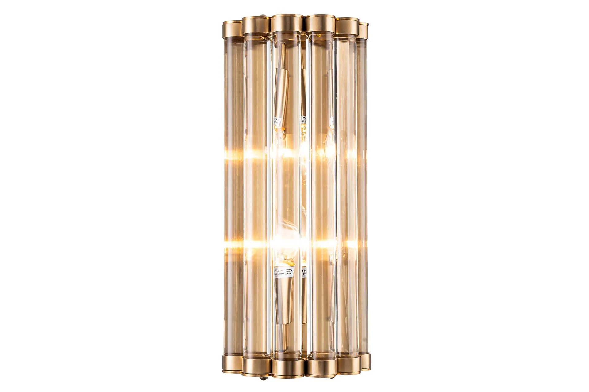 Applique murale cylindre de baguettes de verre bagues dorées Ethan Chloé 39 cm