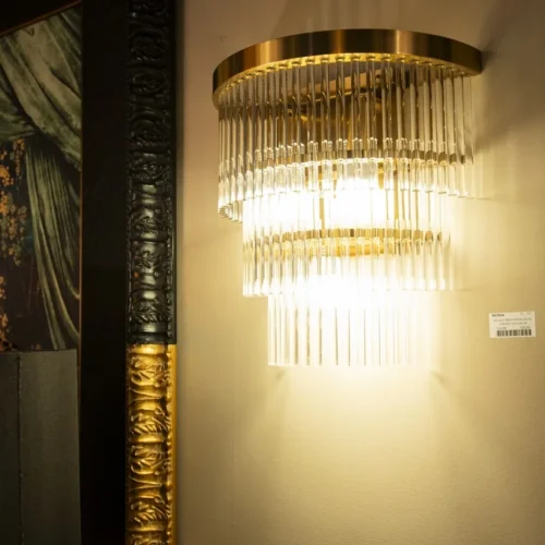 Luminaires Ethan Chloé Applique murale demi-lustre baguettes de verre en cascade dorée Ethan Chloé 34 cm