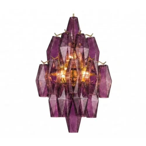 Applique murale prismes de verre améthyste en grappe dorée Ethan Chloé 50 cm