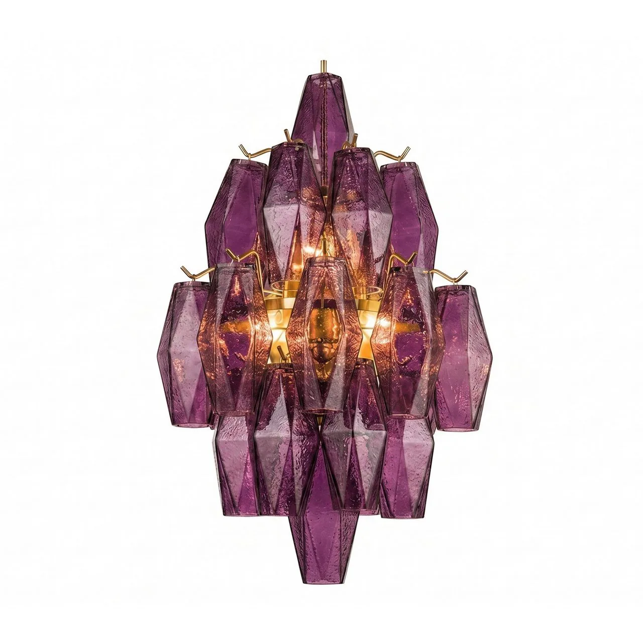 Applique murale prismes de verre améthyste en grappe dorée Ethan Chloé 50 cm