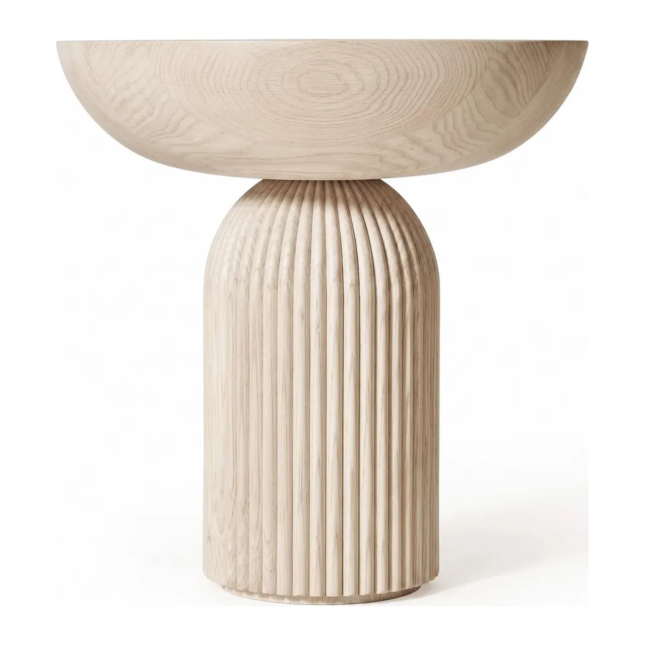 Bout de canapé aspect pierre beige fût cannelé Ethan Chloé 43 cm