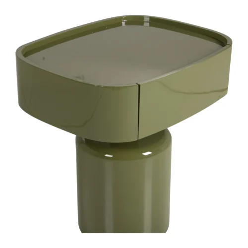 Table de chevet laquée vert olive Sutura avec tiroir pied colonne Ethan Chloé 51 cm — vue 4