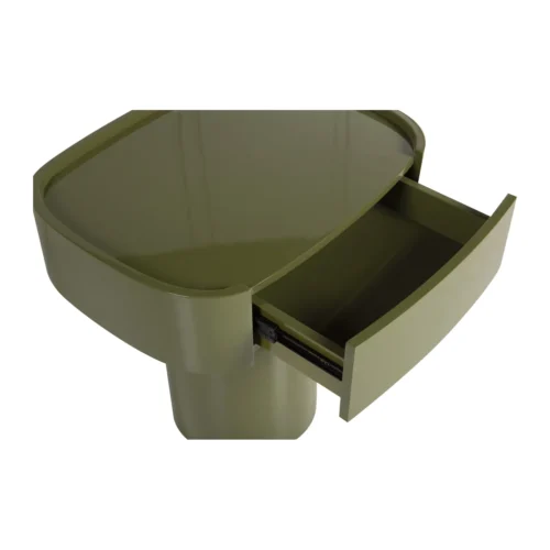 Table de chevet laquée vert olive Sutura avec tiroir pied colonne Ethan Chloé 51 cm — vue 5