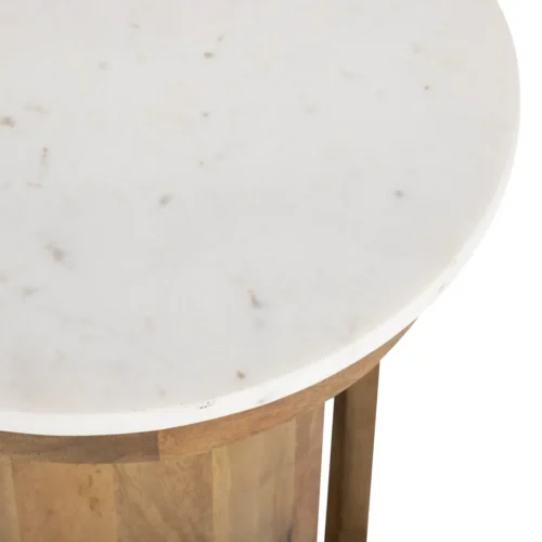 Bout de canapé marbre et bois de mindi à arcades Ethan Chloé 55 cm — vue 2