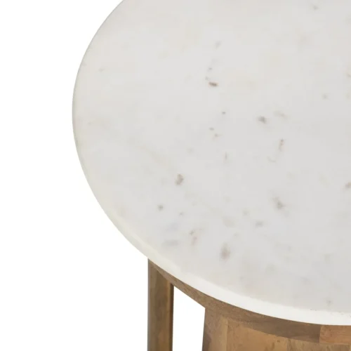 Bout de canapé marbre et bois de mindi à arcades Ethan Chloé 55 cm — vue 3