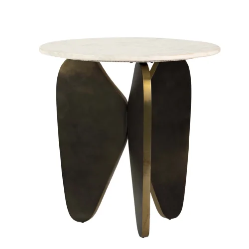 Ethan Chloé Bout de canapé marbre et métal bronze Tlaloc rond Ethan Chloé 56 cm