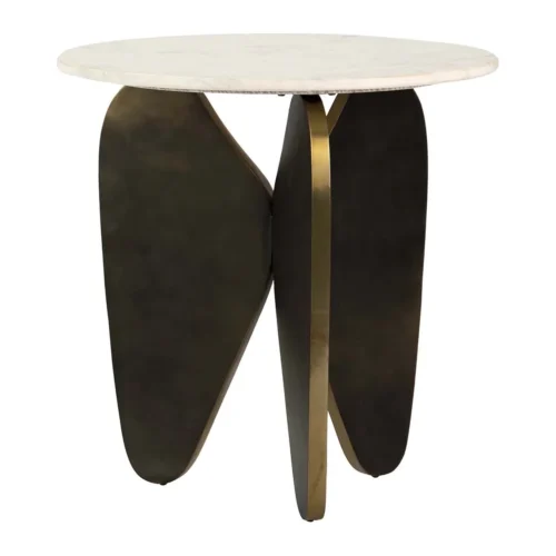Bout de canapé marbre et métal bronze Tlaloc rond Ethan Chloé 56 cm
