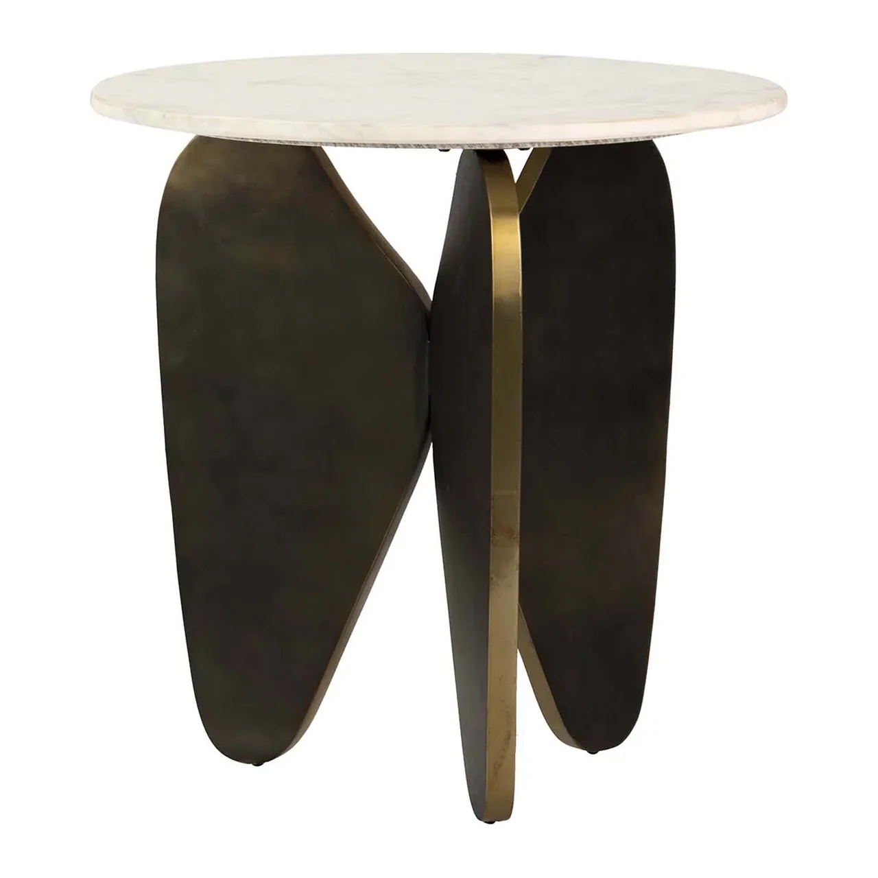 Bout de canapé marbre et métal bronze Tlaloc rond Ethan Chloé 56 cm