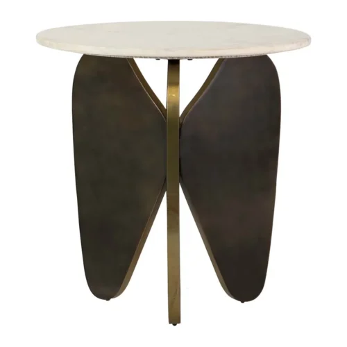 Bout de canapé marbre et métal bronze Tlaloc rond Ethan Chloé 56 cm — vue 2