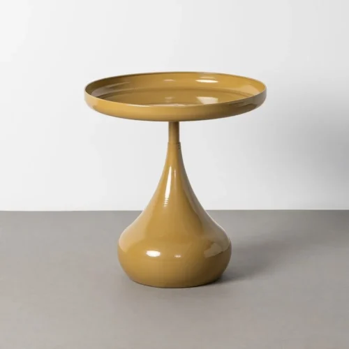 Bout de canapé rond métal moutarde pied en goutte Ixia Ø 51 cm