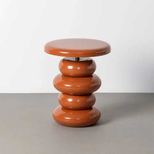 Bout de canapé rond métal terre cuite galets empilés Ixia Ø 41 cm