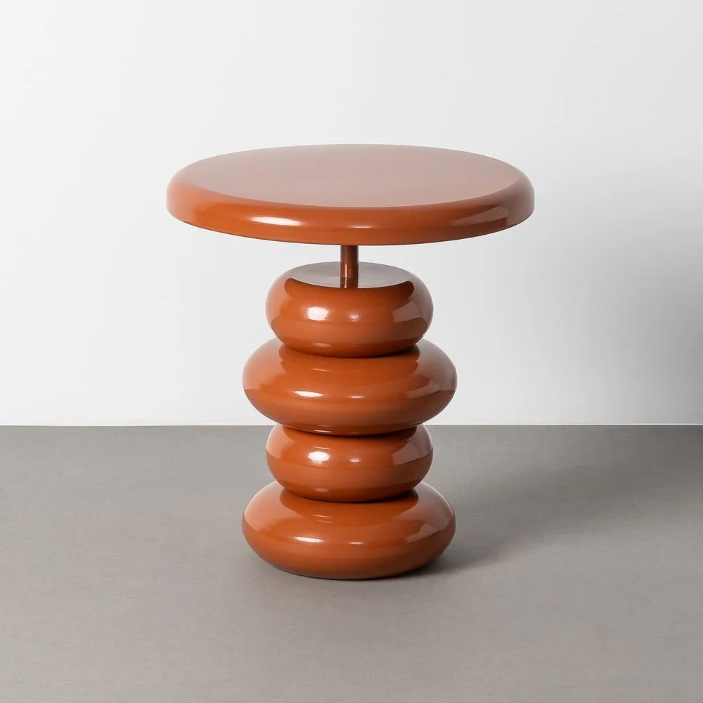 Bout de canapé rond métal terre cuite galets empilés Ixia Ø 51 cm