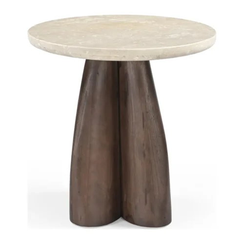 Bout de canapé travertin et bois de mindi rond Ethan Chloé Ø 50 cm — vue 2