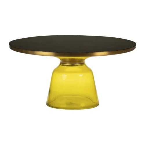 Bouts de canapé Ethan Chloé Bout de canapé verre soufflé jaune et métal doré rond Ethan Chloé 75 cm