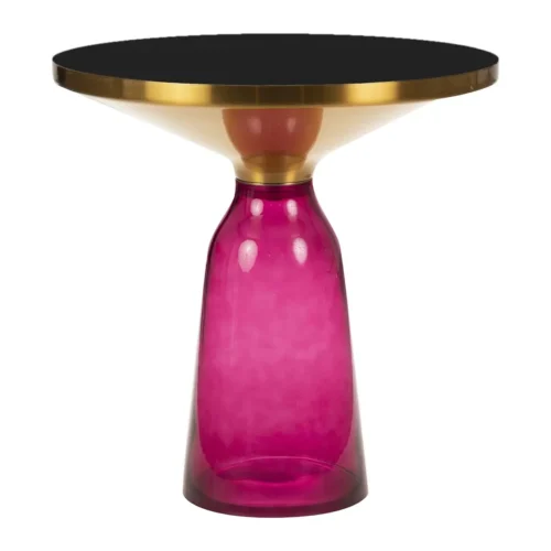 Bouts de canapé Ethan Chloé Bout de canapé verre soufflé rose et plateau noir cerclé doré Ethan Chloé 50 cm