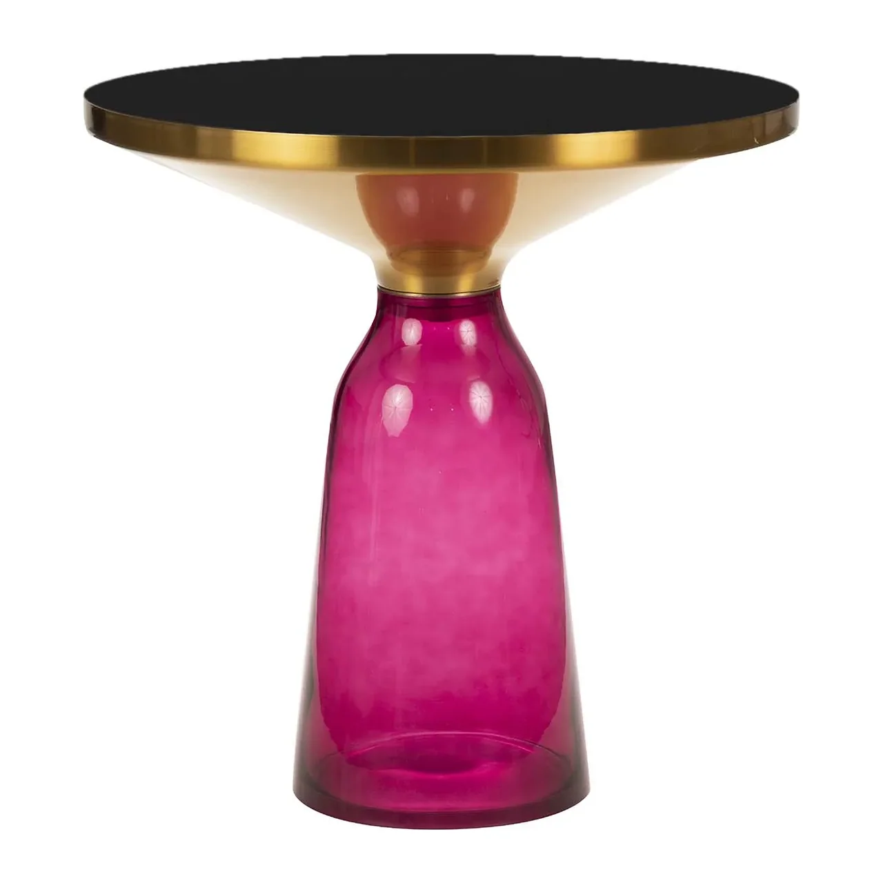 Bout de canapé verre soufflé rose et plateau noir cerclé doré Ethan Chloé 50 cm