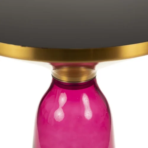 Bout de canapé verre soufflé rose et plateau noir cerclé doré Ethan Chloé 50 cm — vue 4