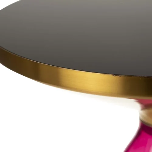 Bout de canapé verre soufflé rose et plateau noir cerclé doré Ethan Chloé 50 cm — vue 5