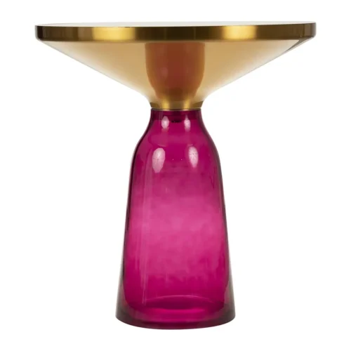 Bout de canapé verre soufflé rose et plateau noir cerclé doré Ethan Chloé 50 cm — vue 7