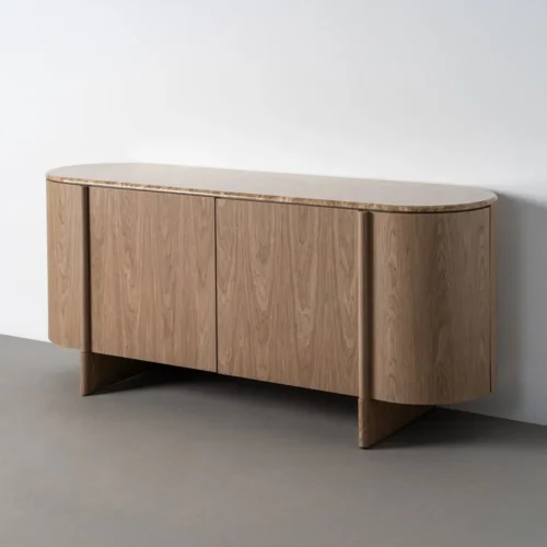Meuble Buffet arrondi plateau marbre finition bois Ixia 180 cm
