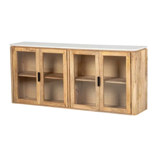 Buffets Ethan Chloé Buffet bois de manguier et marbre Tyla portes vitrées Ethan Chloé 180 cm