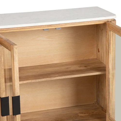 Buffet bois de manguier et marbre Tyla portes vitrées Ethan Chloé 180 cm — vue 10