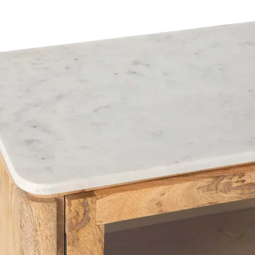 Buffet bois de manguier et marbre Tyla portes vitrées Ethan Chloé 180 cm — vue 13