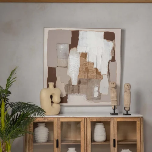 Buffet bois de manguier et marbre Tyla portes vitrées Ethan Chloé 180 cm — vue 2