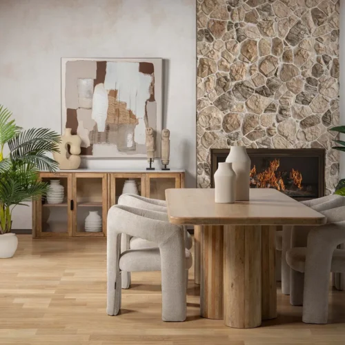 Buffet bois de manguier et marbre Tyla portes vitrées Ethan Chloé 180 cm — vue 3