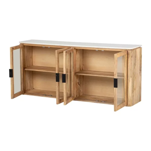 Buffet bois de manguier et marbre Tyla portes vitrées Ethan Chloé 180 cm — vue 4