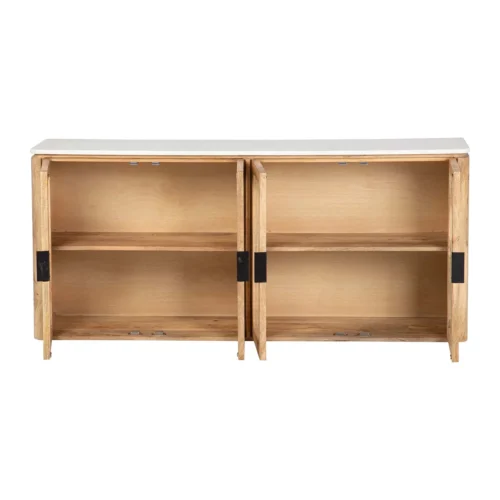 Buffet bois de manguier et marbre Tyla portes vitrées Ethan Chloé 180 cm — vue 6